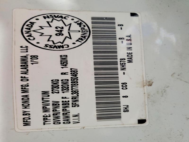41589746 :رقم المزاد ، 5FNRL38778B504687 vin ، 2008 Honda Odyssey مزاد بيع