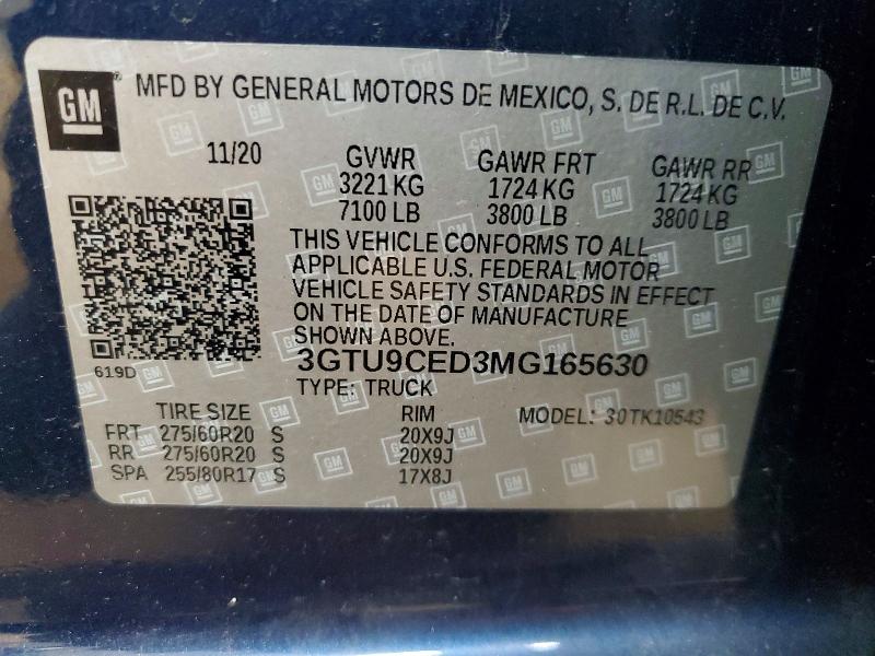 46656966 :رقم المزاد ، 3GTU9CED3MG165630 vin ، 2021 Gmc Sierra مزاد بيع