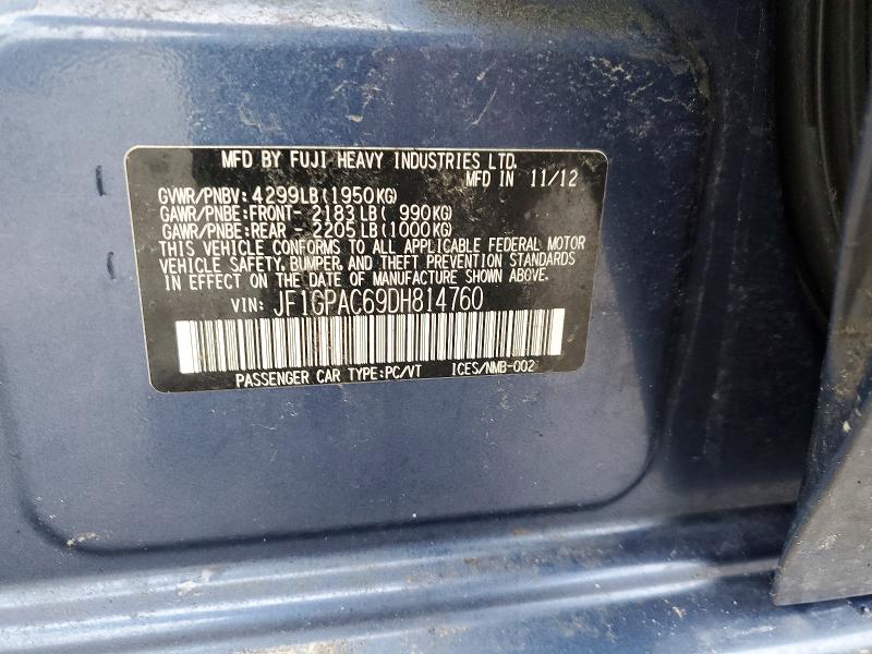 2013 Subaru Impreza მანქანა იყიდება აუქციონზე, vin: JF1GPAC69DH814760, აუქციონის ნომერი: 79973395