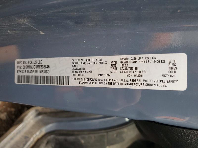 Продаж на аукціоні авто 2021 Ram Promaster 3500, vin: 3C6MRVJG8ME536845, номер лоту: 41735846