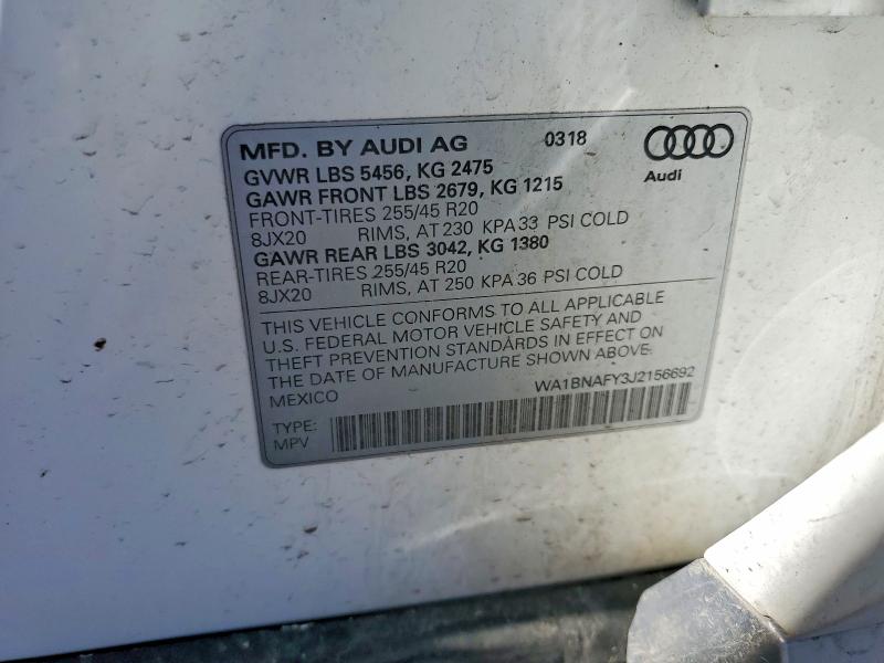 Aukcja sprzedaży 2018 Audi Q5, vin: WA1BNAFY3J2156692, numer aukcji: 41912126
