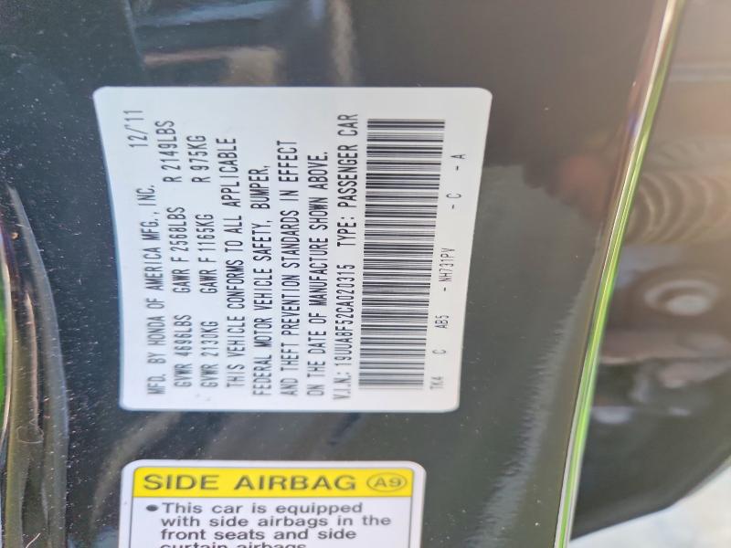Auction sale of the 2012 Acura Tl, vin: 19UUA8F52CA020315, lot number: 45474796