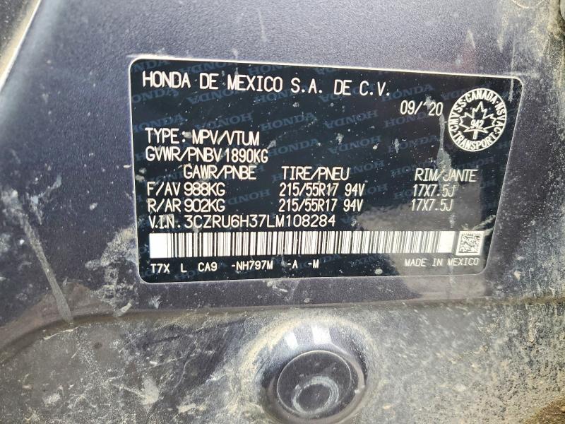 2020 Honda Hr-v მანქანა იყიდება აუქციონზე, vin: 3CZRU6H37LM108284, აუქციონის ნომერი: 78793905