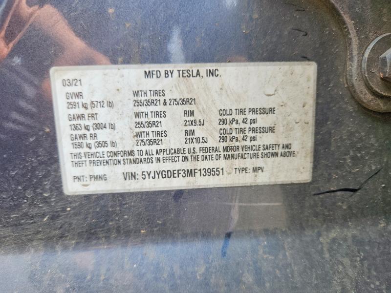45876566 :رقم المزاد ، 5YJYGDEF3MF139551 vin ، 2021 Tesla Model Y مزاد بيع
