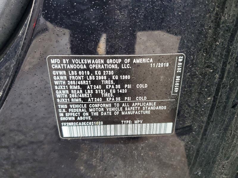 Aukcja sprzedaży 2019 Volkswagen Atlas, vin: 1V2NR2CA3KC621020, numer aukcji: 45507506