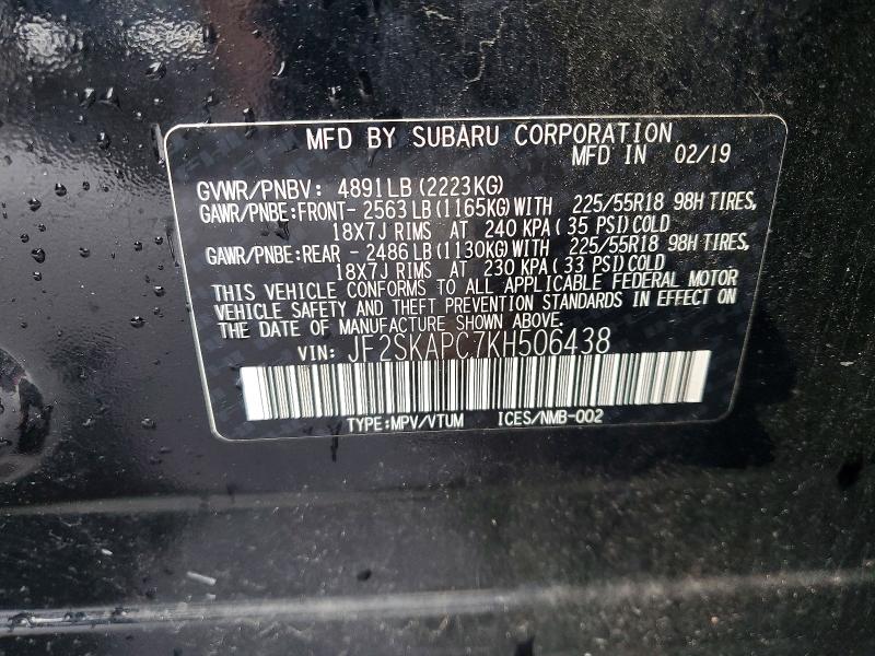 Aukcja sprzedaży 2019 Subaru Forester, vin: JF2SKAPC7KH506438, numer aukcji: 45758726