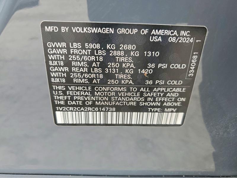 Продажа на аукционе авто 2024 Volkswagen Atlas, vin: 1V2CR2CA2RC614738, номер лота: 48200936