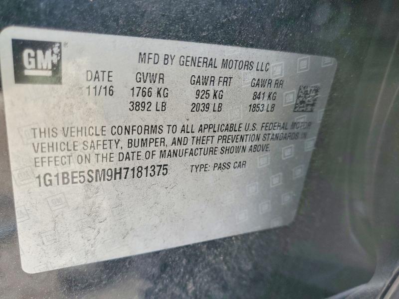 2017 Chevrolet Cruze მანქანა იყიდება აუქციონზე, vin: 1G1BE5SM9H7181375, აუქციონის ნომერი: 46835676