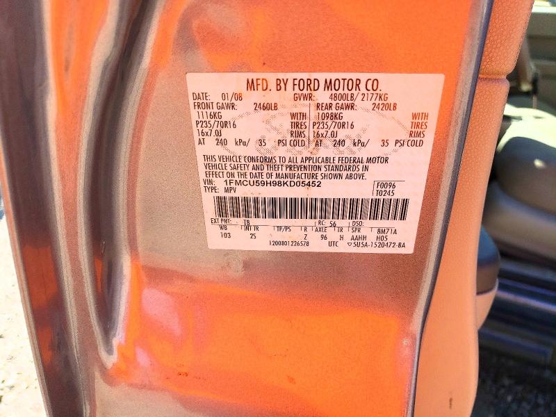 2008 Ford Escape მანქანა იყიდება აუქციონზე, vin: 1FMCU59H98KD05452, აუქციონის ნომერი: 47093756
