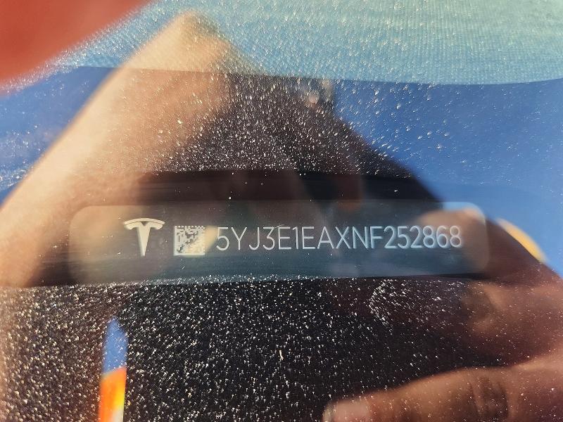 Aukcja sprzedaży 2022 Tesla Model 3, vin: 5YJ3E1EAXNF252868, numer aukcji: 46199156
