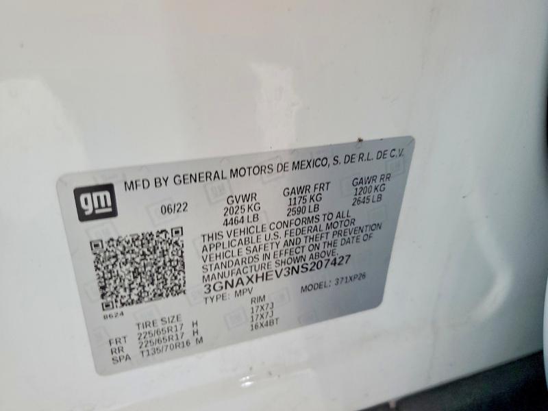 Auction sale of the 2022 Chevrolet Equinox, vin: 3GNAXHEV3NS207427, lot number: 48268246