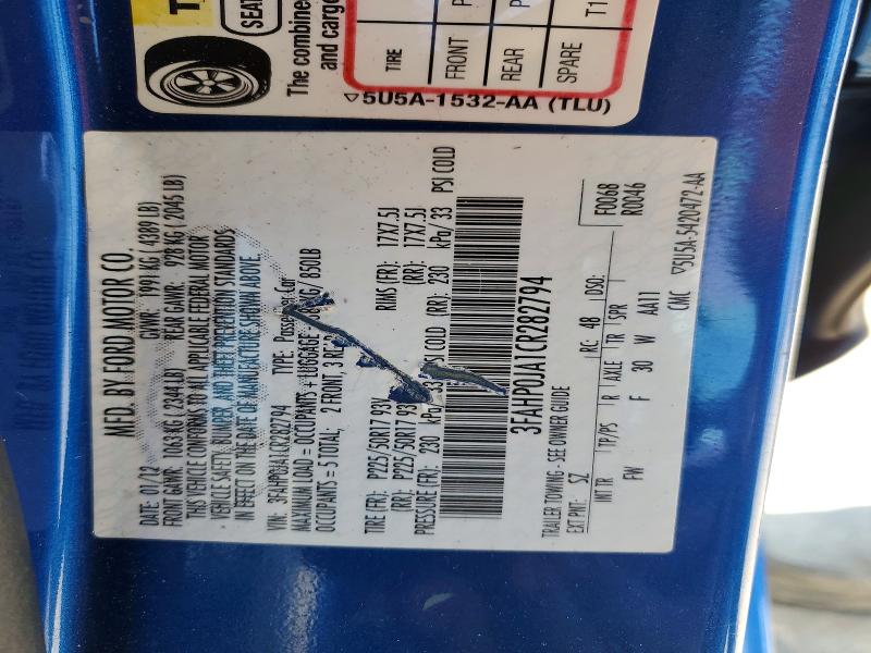 Продаж на аукціоні авто 2012 Ford Fusion, vin: 3FAHP0JA1CR282794, номер лоту: 47247476