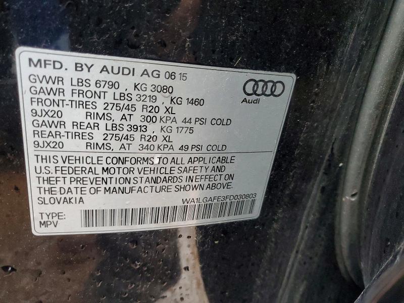 Продажа на аукционе авто 2015 Audi Q7, vin: WA1LGAFE3FD030803, номер лота: 45694916