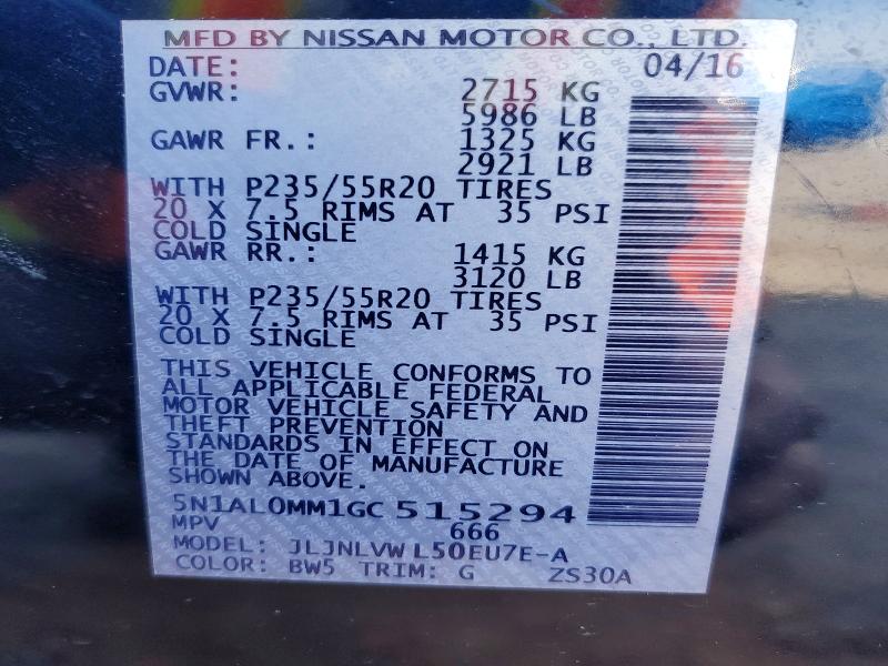 Продаж на аукціоні авто 2016 Infiniti Qx60, vin: 5N1AL0MM1GC515294, номер лоту: 45939916