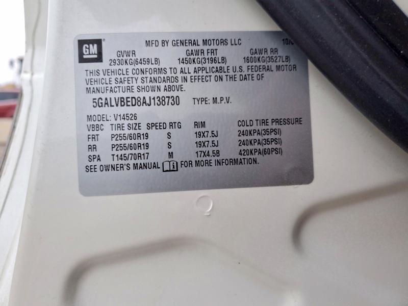 Aukcja sprzedaży 2010 Buick Enclave, vin: 5GALVBED8AJ138730, numer aukcji: 41728846