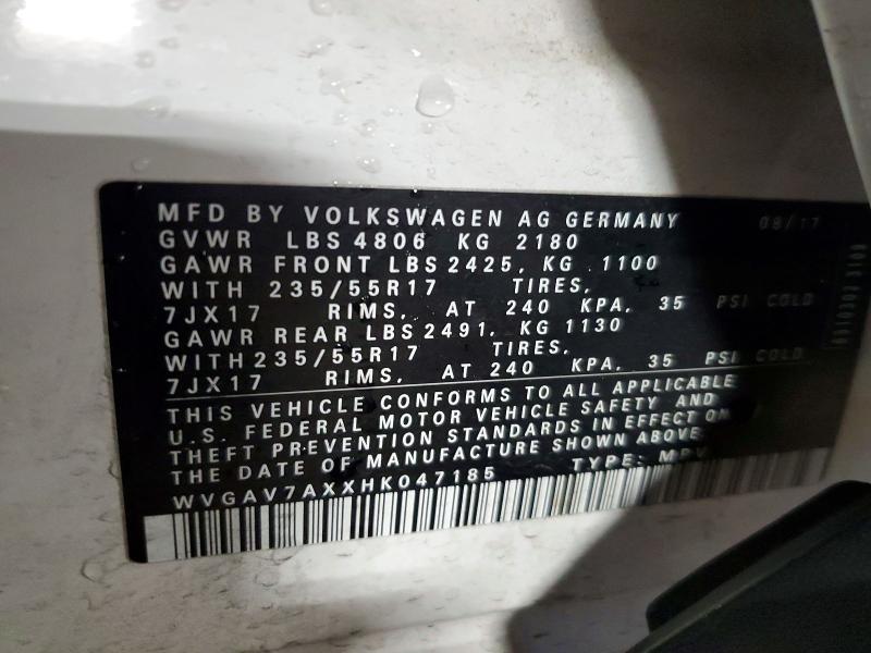 Продажа на аукционе авто 2017 Volkswagen Tiguan, vin: WVGAV7AXXHK047185, номер лота: 79640405