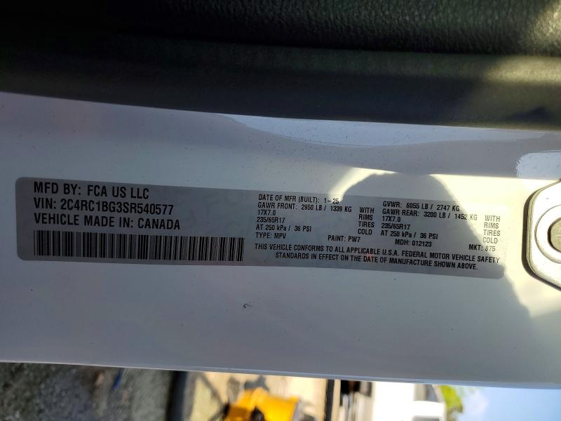 2025 Chrysler Pacifica მანქანა იყიდება აუქციონზე, vin: 2C4RC1BG3SR540577, აუქციონის ნომერი: 47545746
