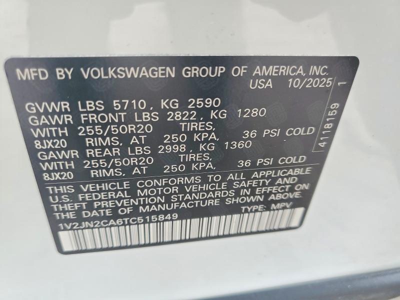 2026 Volkswagen Atlas მანქანა იყიდება აუქციონზე, vin: 1V2JN2CA6TC515849, აუქციონის ნომერი: 46812156