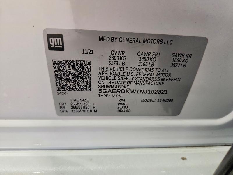 45958516 :رقم المزاد ، 5GAERDKW1NJ102821 vin ، 2022 Buick Enclave مزاد بيع