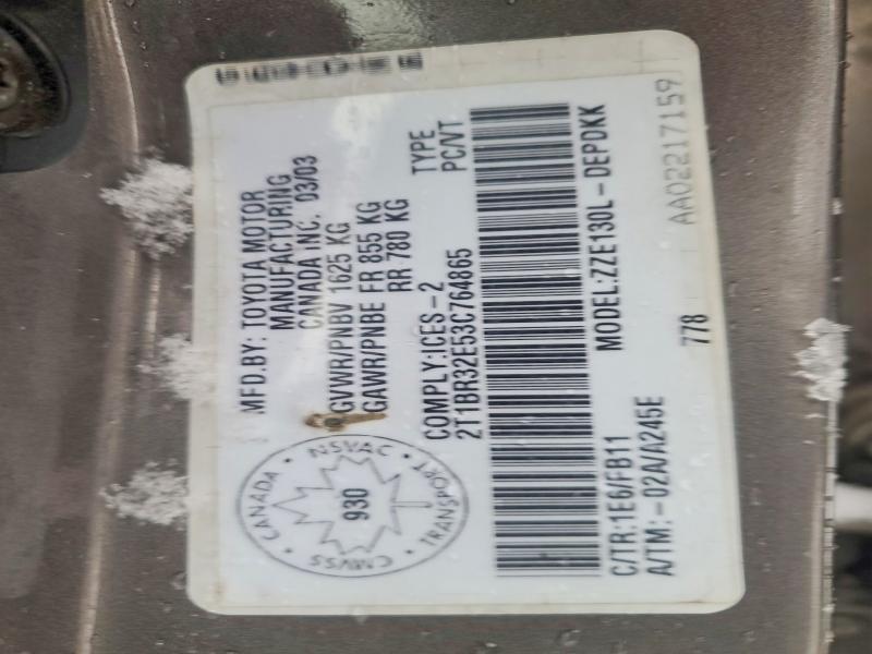 46377296 :رقم المزاد ، 2T1BR32E53C764865 vin ، 2003 Toyota Corolla Ce 4dr مزاد بيع
