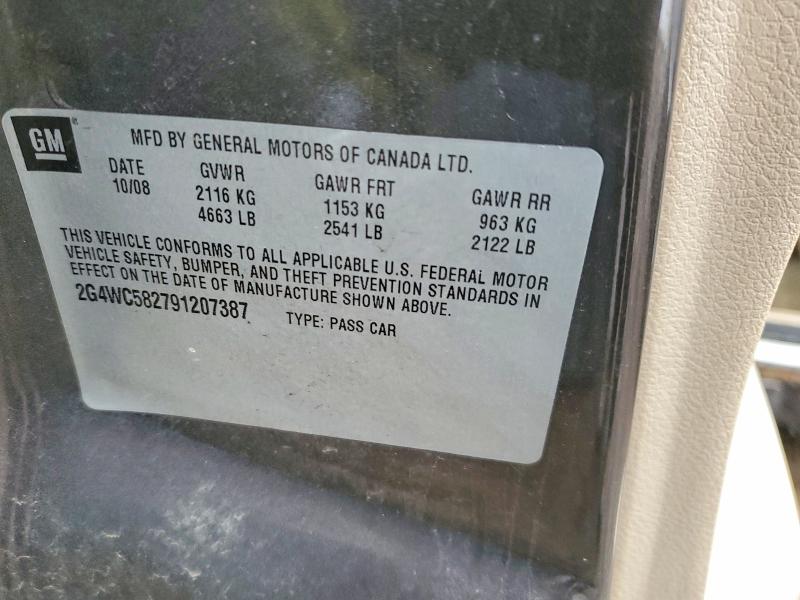 Продаж на аукціоні авто 2009 Buick Lacrosse, vin: 2G4WC582791207387, номер лоту: 46832046
