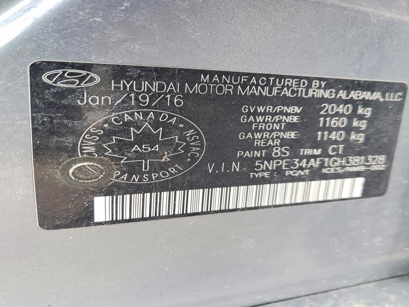2016 Hyundai Sonata მანქანა იყიდება აუქციონზე, vin: 5NPE34AF1GH381328, აუქციონის ნომერი: 45659956