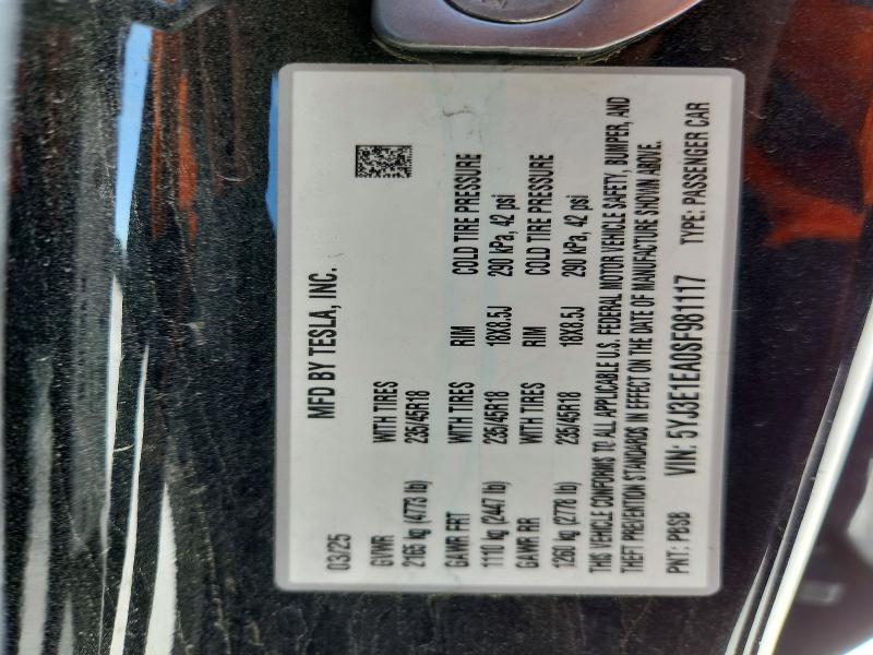 Продаж на аукціоні авто 2025 Tesla Model 3, vin: 5YJ3E1EA0SF981117, номер лоту: 47312946