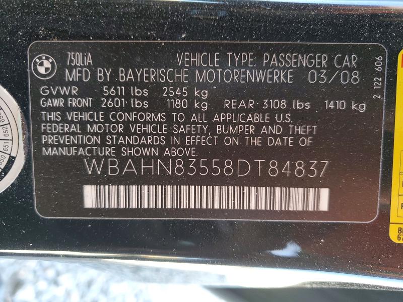 79480535 :رقم المزاد ، WBAHN83558DT84837 vin ، 2008 Bmw 750 مزاد بيع