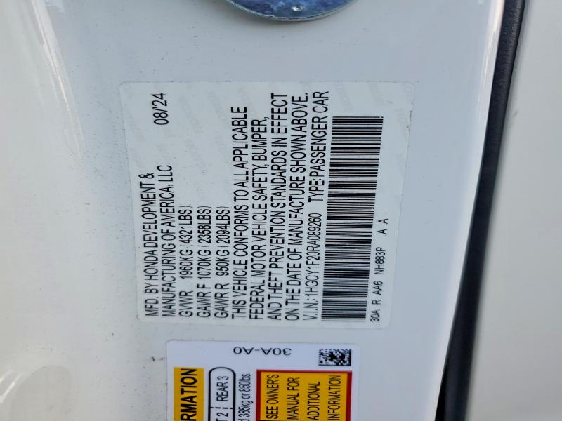 Продаж на аукціоні авто 2024 Honda Accord, vin: 1HGCY1F20RA089260, номер лоту: 47398826