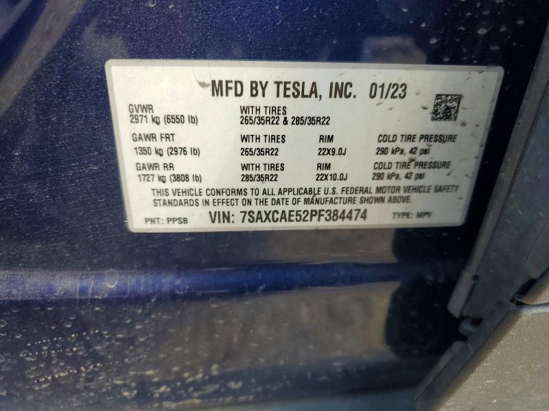 2023 Tesla Model X მანქანა იყიდება აუქციონზე, vin: 7SAXCAE52PF384474, აუქციონის ნომერი: 42005526