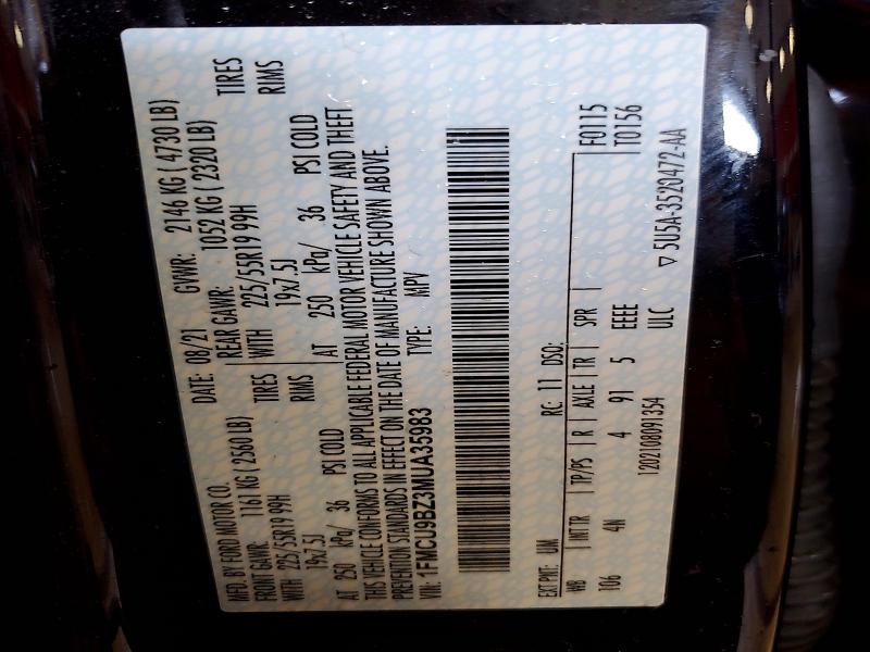 79825245 :رقم المزاد ، 1FMCU9BZ3MUA35983 vin ، 2021 Ford Escape مزاد بيع