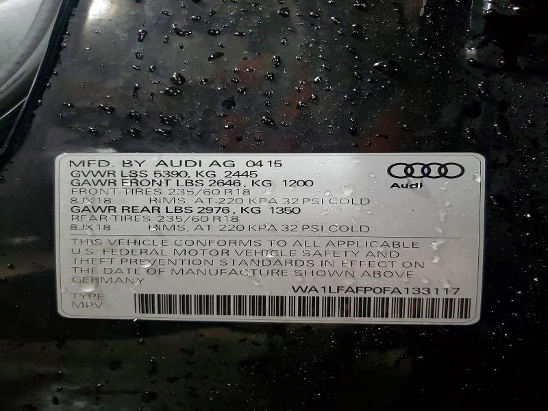 2015 Audi Q5 მანქანა იყიდება აუქციონზე, vin: WA1LFAFP0FA133117, აუქციონის ნომერი: 41907076