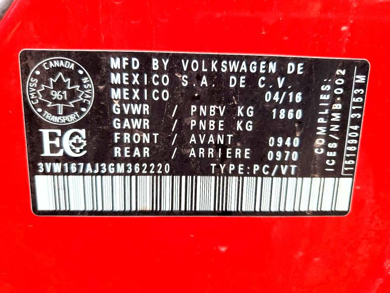 2016 Volkswagen Jetta მანქანა იყიდება აუქციონზე, vin: 3VW167AJ3GM362220, აუქციონის ნომერი: 79248585