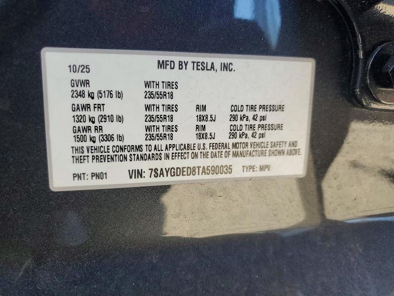 Aukcja sprzedaży 2026 Tesla Model Y, vin: 7SAYGDED8TA590035, numer aukcji: 41848316