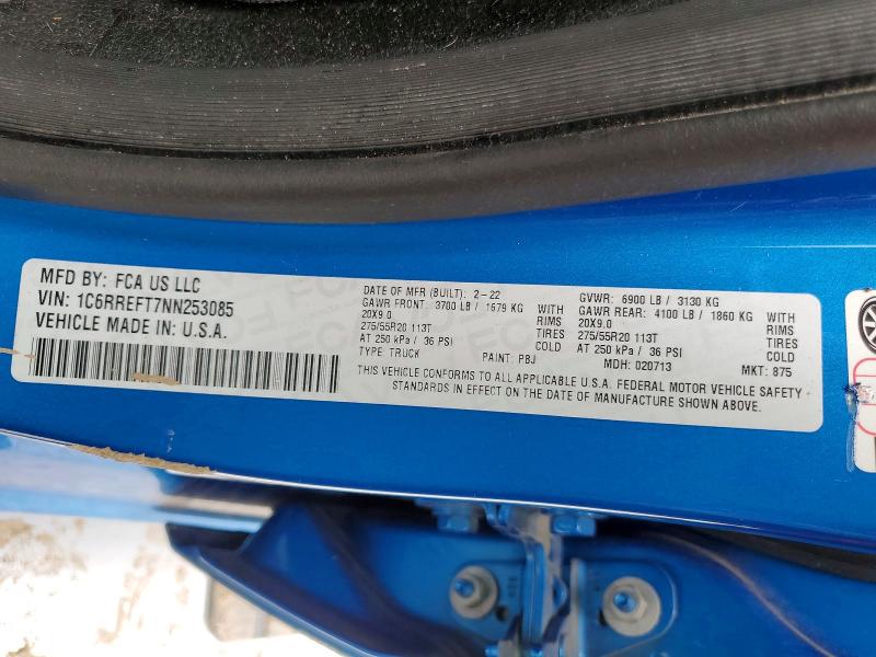 41992866 :رقم المزاد ، 1C6RREFT7NN253085 vin ، 2022 Ram 1500 مزاد بيع