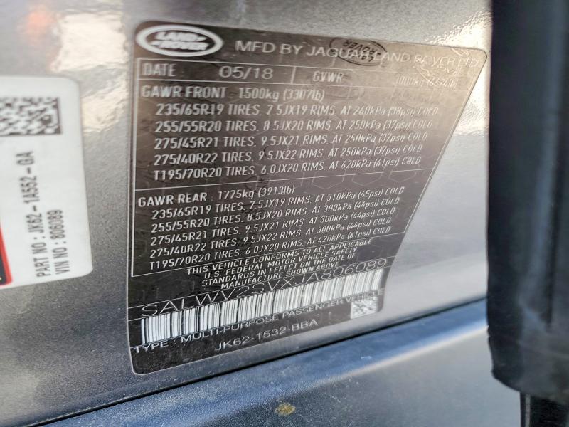 46349116 :رقم المزاد ، SALWV2SVXJA806089 vin ، 2018 Land Rover Range Rover Sport مزاد بيع