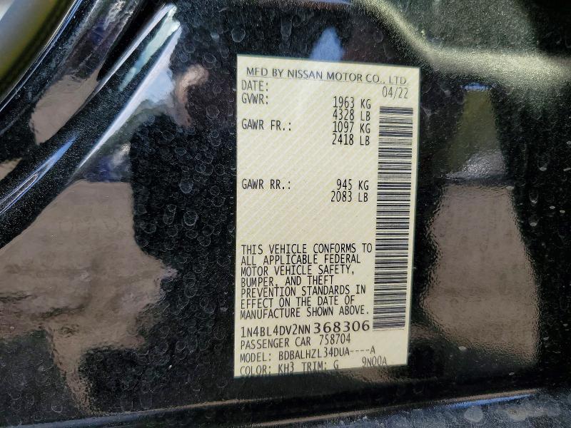 48078196 :رقم المزاد ، 1N4BL4DV2NN368306 vin ، 2022 Nissan Altima مزاد بيع
