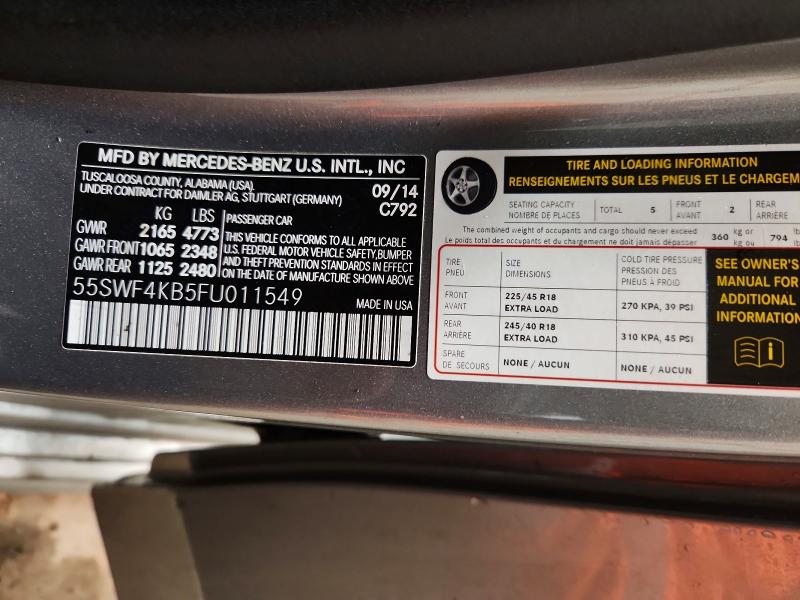 Продажа на аукционе авто 2015 Mercedes-benz C, vin: 55SWF4KB5FU011549, номер лота: 79191355