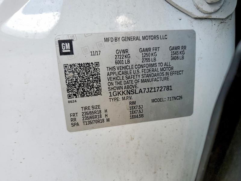 Aukcja sprzedaży 2018 Gmc Acadia, vin: 1GKKNSLA7JZ172781, numer aukcji: 46041756