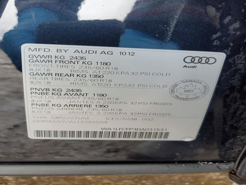 47015616 :رقم المزاد ، WA1LFCFP3DA031531 vin ، 2013 Audi Q5 مزاد بيع