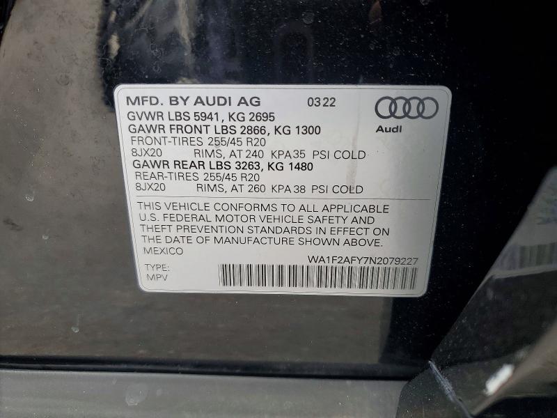 Aukcja sprzedaży 2022 Audi Q5 E, vin: WA1F2AFY7N2079227, numer aukcji: 47609916