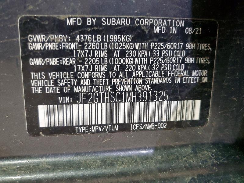 Aukcja sprzedaży 2021 Subaru Crosstrek, vin: JF2GTHSC1MH391325, numer aukcji: 41703836