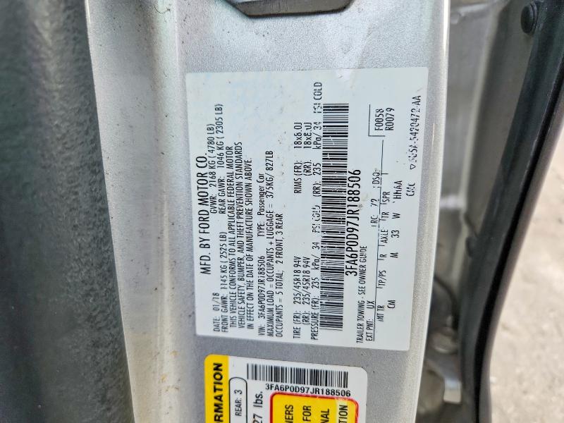 45470346 :رقم المزاد ، 3FA6P0D97JR188506 vin ، 2018 Ford Fusion مزاد بيع