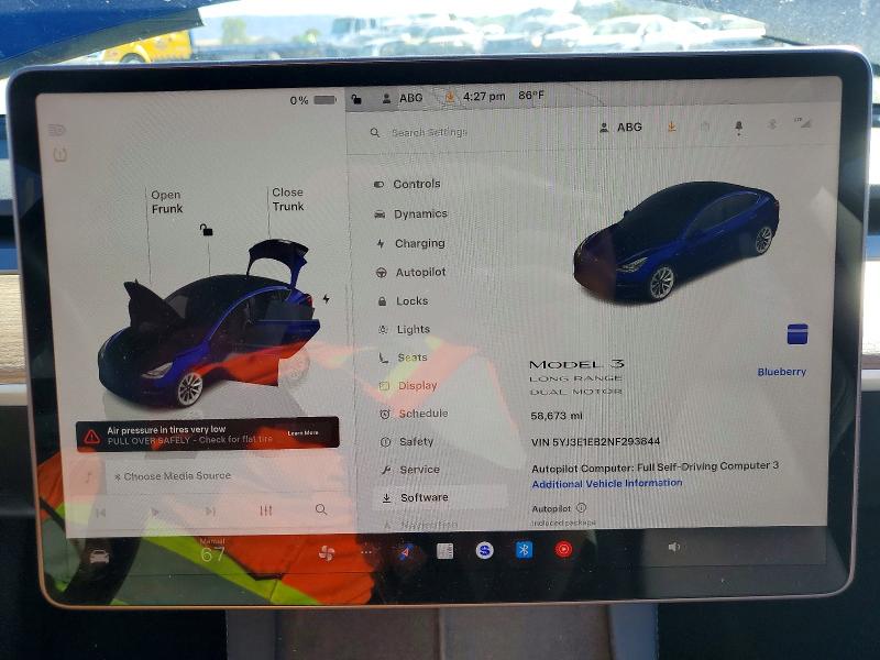 2022 Tesla Model 3 მანქანა იყიდება აუქციონზე, vin: 5YJ3E1EB2NF293844, აუქციონის ნომერი: 47426066