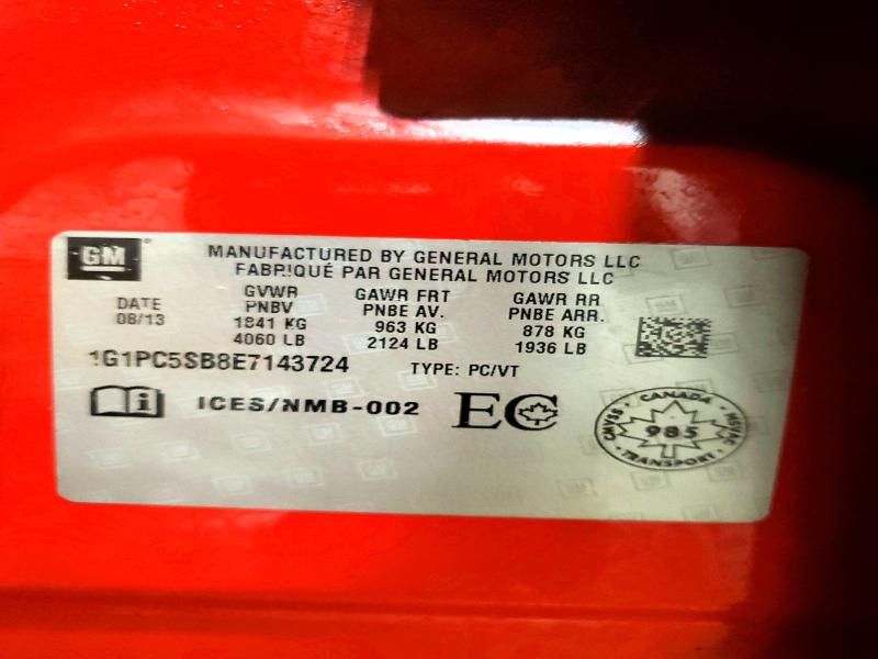 2014 Chevrolet Cruze მანქანა იყიდება აუქციონზე, vin: 1G1PC5SB8E7143724, აუქციონის ნომერი: 45773096