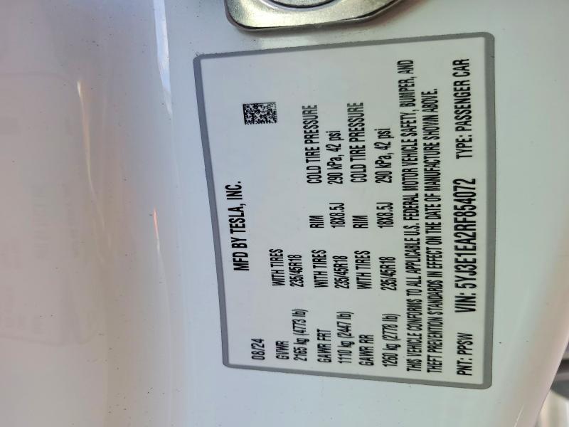 Продаж на аукціоні авто 2024 Tesla Model 3, vin: 5YJ3E1EA2RF854072, номер лоту: 79650205