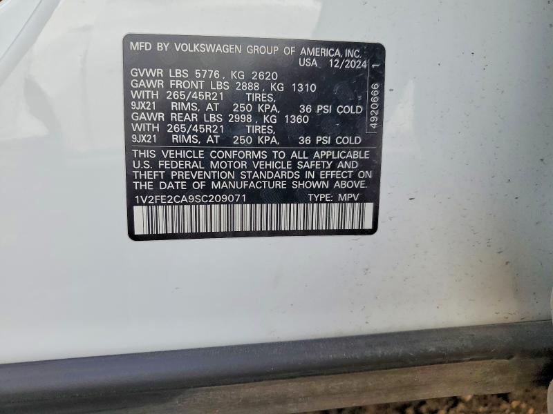 47007546 :رقم المزاد ، 1V2FE2CA9SC209071 vin ، 2025 Volkswagen Atlas Cross Sport مزاد بيع