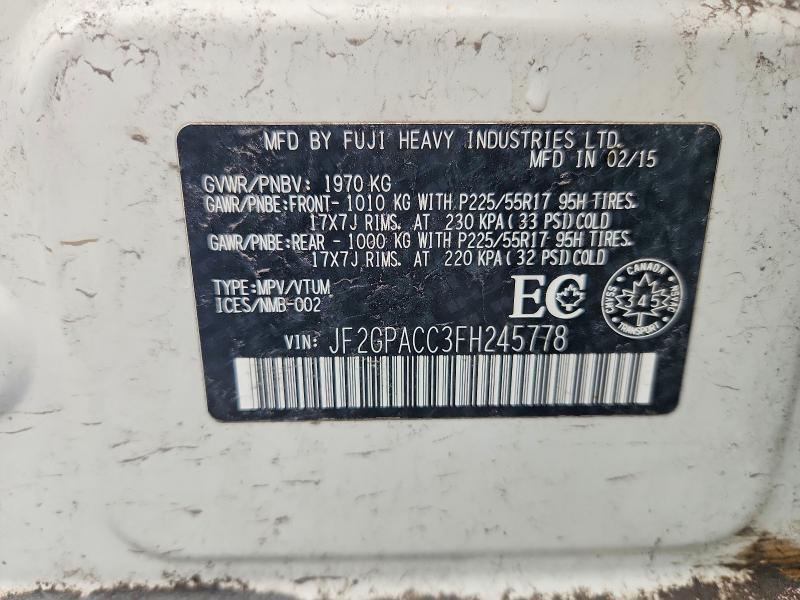 2015 Subaru Xv Crosstrek მანქანა იყიდება აუქციონზე, vin: JF2GPACC3FH245778, აუქციონის ნომერი: 45864746