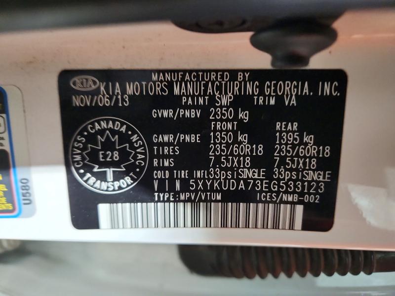 Продаж на аукціоні авто 2014 Kia Sorento, vin: 5XYKUDA73EG533123, номер лоту: 45539946