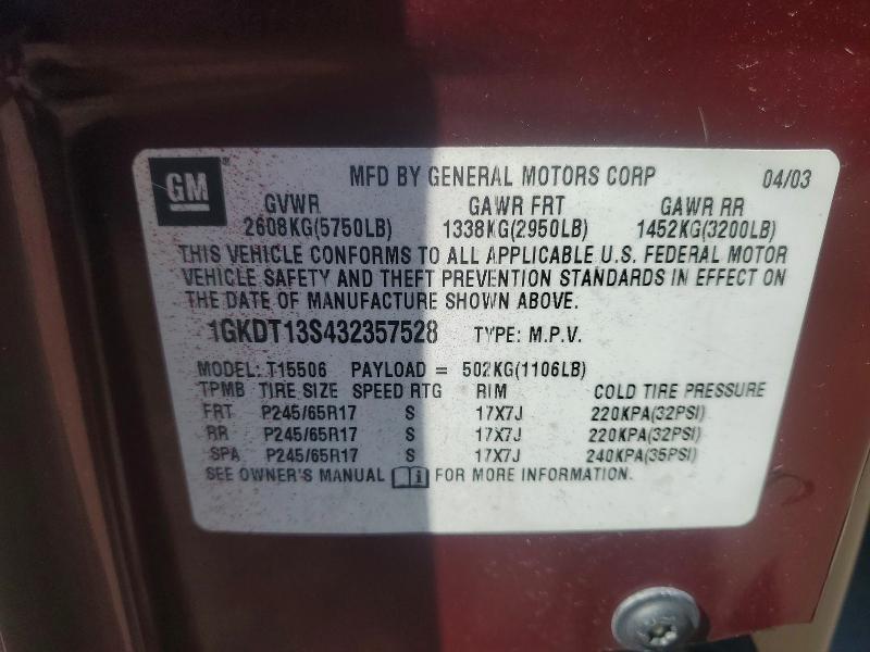 2003 Gmc Envoy მანქანა იყიდება აუქციონზე, vin: 1GKDT13S432357528, აუქციონის ნომერი: 46986546
